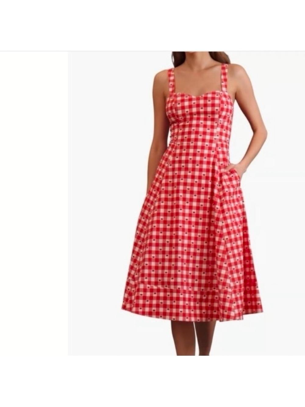 NWT Avec Les Filles Cherry Gingham Dress Checkered Dress- Size 8
